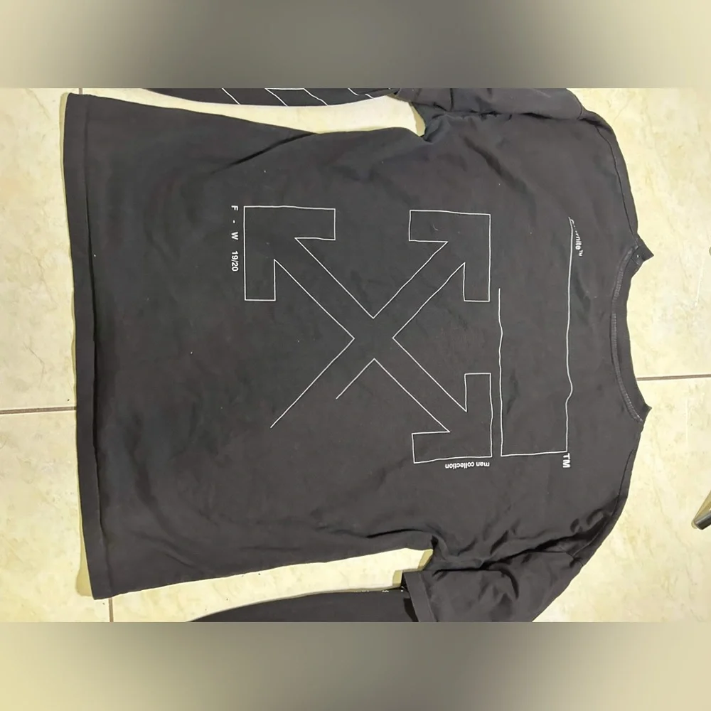 Off-White 2020 Unfinished Logo Layered Sleeve T-Shirt Sz L - Picture 2 of 10